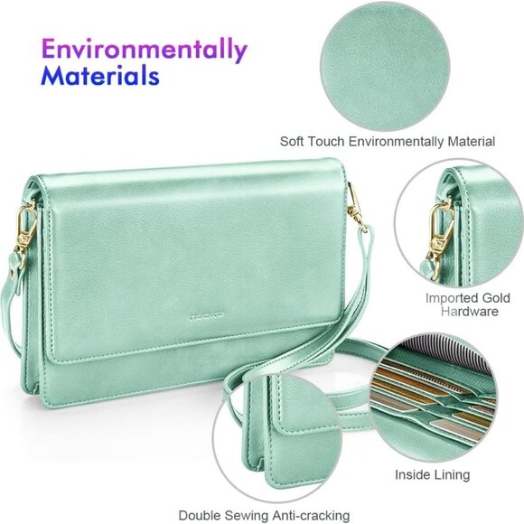 Small Crossbody Bag Women Mini Cell Phone Purse RFID Card Holder Green - Picture 5 of 6